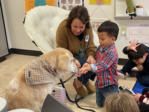 Therapy dogs in first grade. What a special treat for students. <a href="/LewisvilleISD/">Lewisville ISD</a>