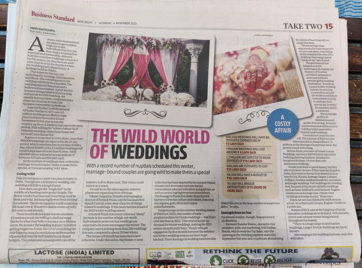 The wild World of Weddings, indeed. Spending a crore on just on hotel stay, seeking wild themes, exotic palaces ... Nothing is too expensive for these couples #businessstandard