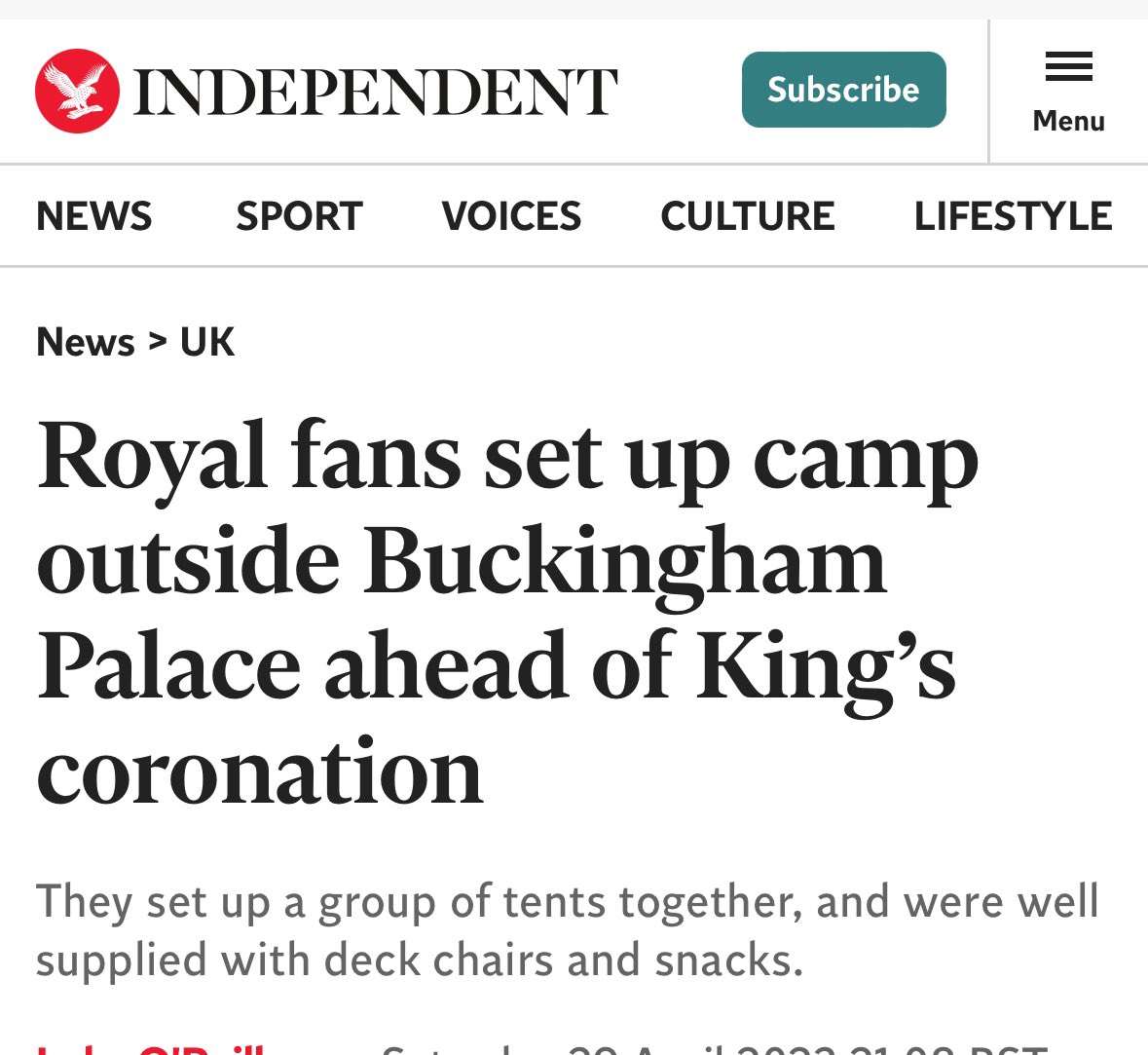 “We need you to remove your tent, you homeless cretin.” “I’m just waiting to catch a glimpse of The King, officer!” “No worries. As you were.”