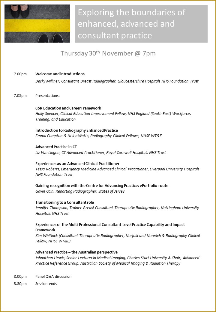 What makes an Enhanced or Consultant Radiographer different from an Advanced Practitioner?   We’ll be discussing this, and more, in our webinar on Thursday 30th November (7 - 8.30pm). Everyone welcome - sign up to our mailing list for MS Teams link (signup link in comments).