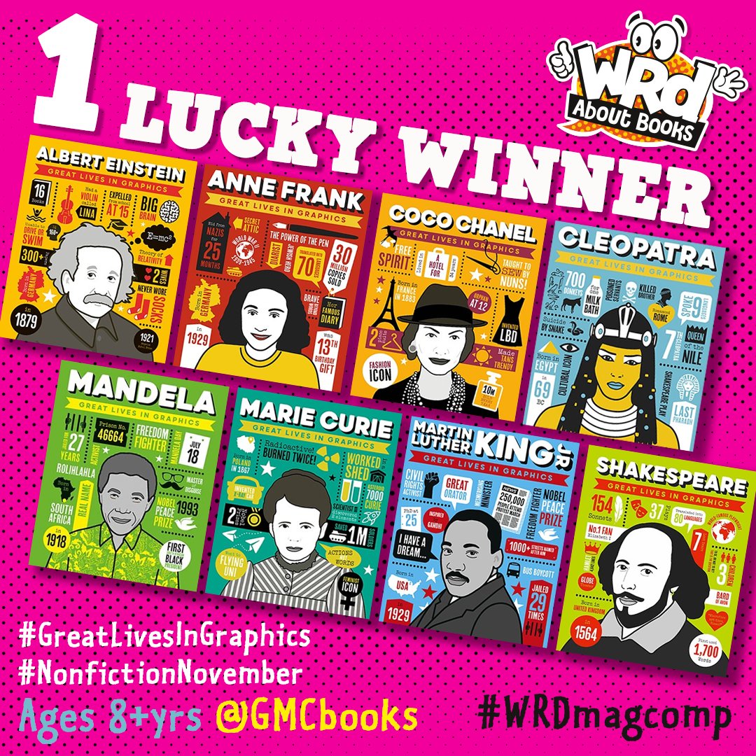WRDmag's tweet image. We are SO EXCITED to offer this MEGA-PRIZE of #GreatLivesInGraphics to celebrate #NonFicNovember - They are stunning!
Fill your brain with thousands of facts about AMAZING people through BEAUTIFUL infographics 😍
To enter the draw RT/FLW by Nov 10
@GMCbooks
#WRDMagComp
