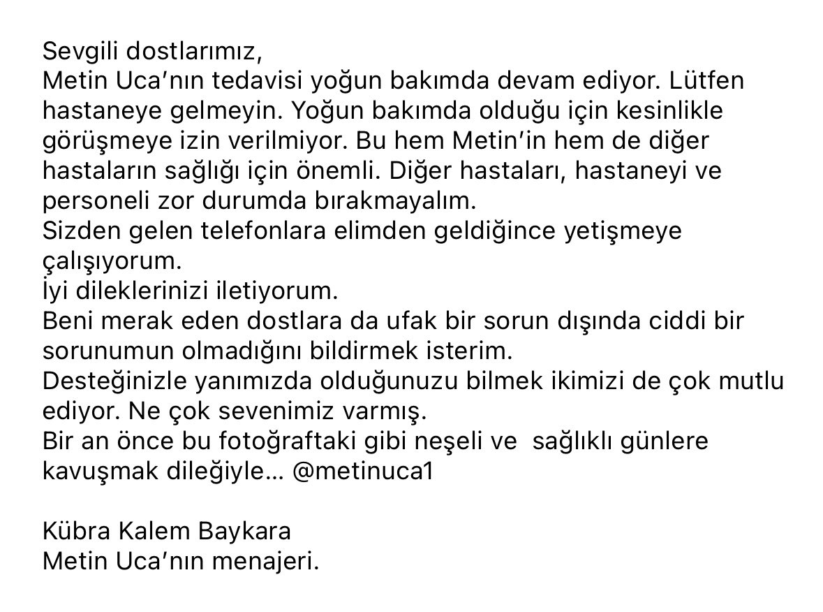 Sevenlerine Metin Uca’nın durumu hakkında bilgi ve rica <a href="/MetinUca/">Metin Uca</a> #metinuca
