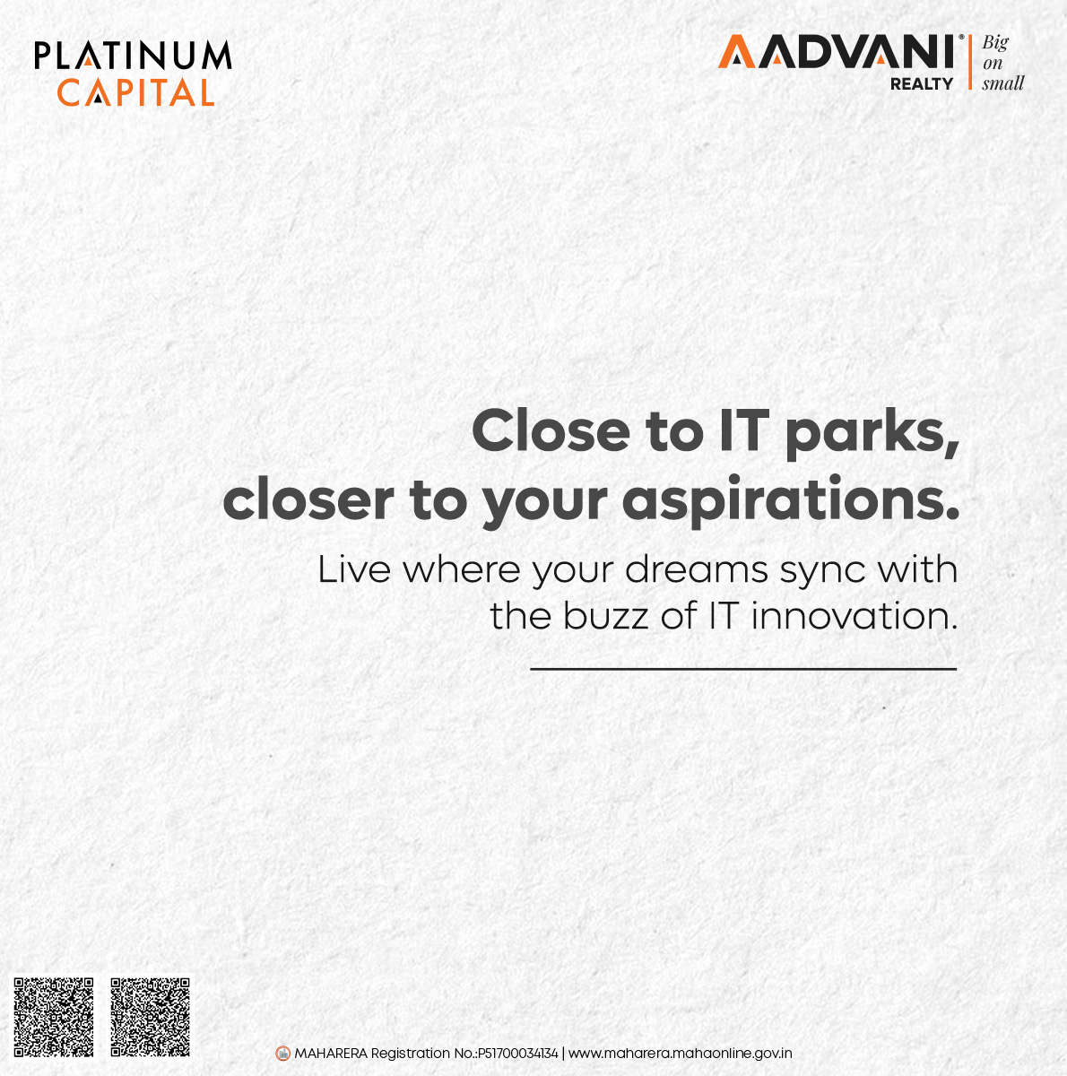 Embark on a journey of innovation in the heart of Platinum Capital's cutting-edge IT park. Your future awaits in a community where your aspirations find their perfect rhythm.

#AAdvaniRealty #PlatinumCapital #InnovationHub  #ITParkVibes  #FutureReadyLiving #RealEstate #Koregaon