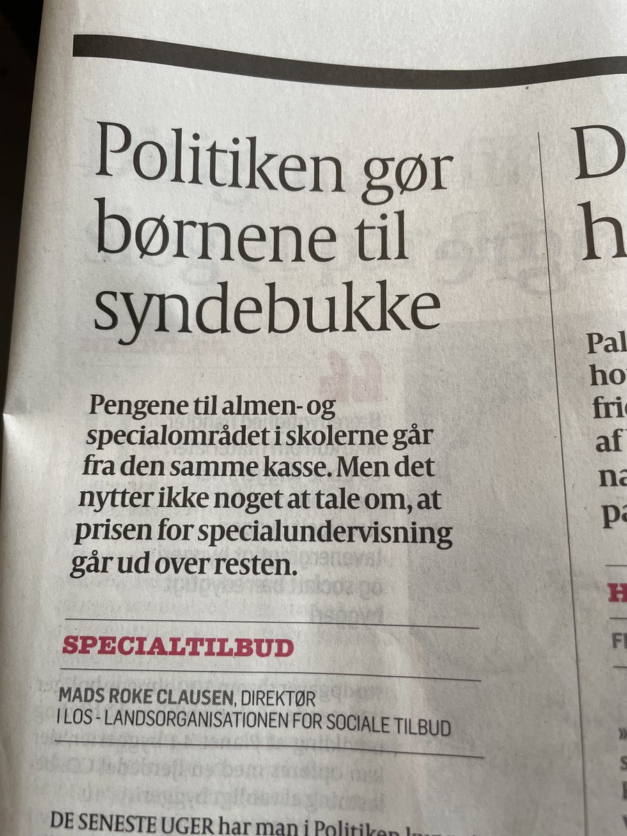 Mads Roke Clausen (@madsroke) on Twitter photo Vi skal have en debat om, hvordan vi styrker folkeskolen, men den må ikke starte med, at vi gør de børn og unge med behov for specialundervisning til syndebukke. Det er mit budskab i dag i Politiken.
<a href="/RosenkrantzT/">Rosenkrantz-Theil</a> <a href="/mattiastesfaye/">Mattias Tesfaye</a> <a href="/LylloffMonica/">Monica Lylloff</a> Vi skal have en debat om, hvordan vi styrker folkeskolen, men den må ikke starte med, at vi gør de børn og unge med behov for specialundervisning til syndebukke. Det er mit budskab i dag i Politiken.
<a href="/RosenkrantzT/">Rosenkrantz-Theil</a> <a href="/mattiastesfaye/">Mattias Tesfaye</a> <a href="/LylloffMonica/">Monica Lylloff</a>