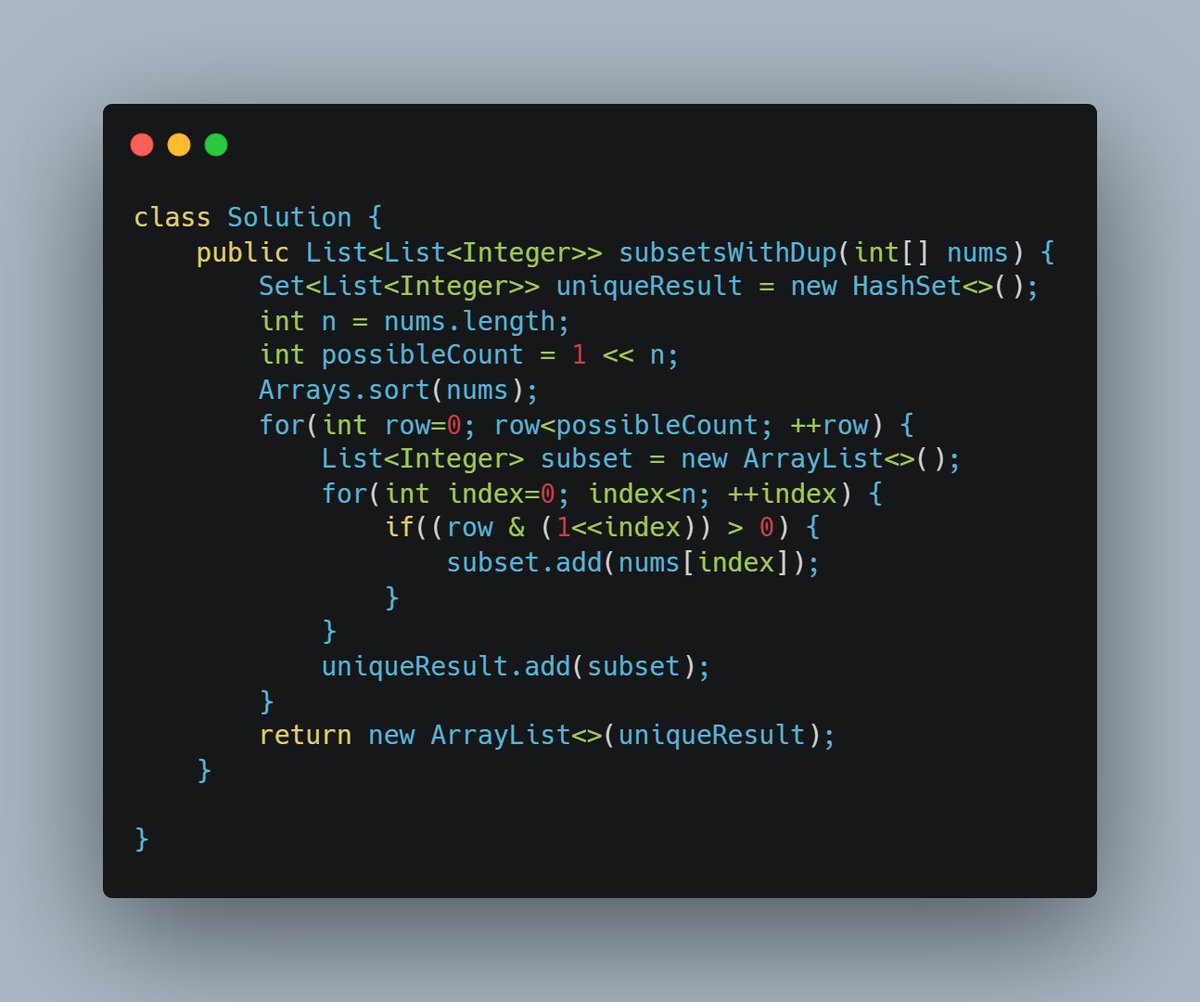 IVigneshDavid1's tweet image. Day 16 of #75daysOfCode
LeetCode: 78. Subsets / 90. Subsets II

Missed Two days due to work
#codechallenge #codingchallenge #leetcode #dsa