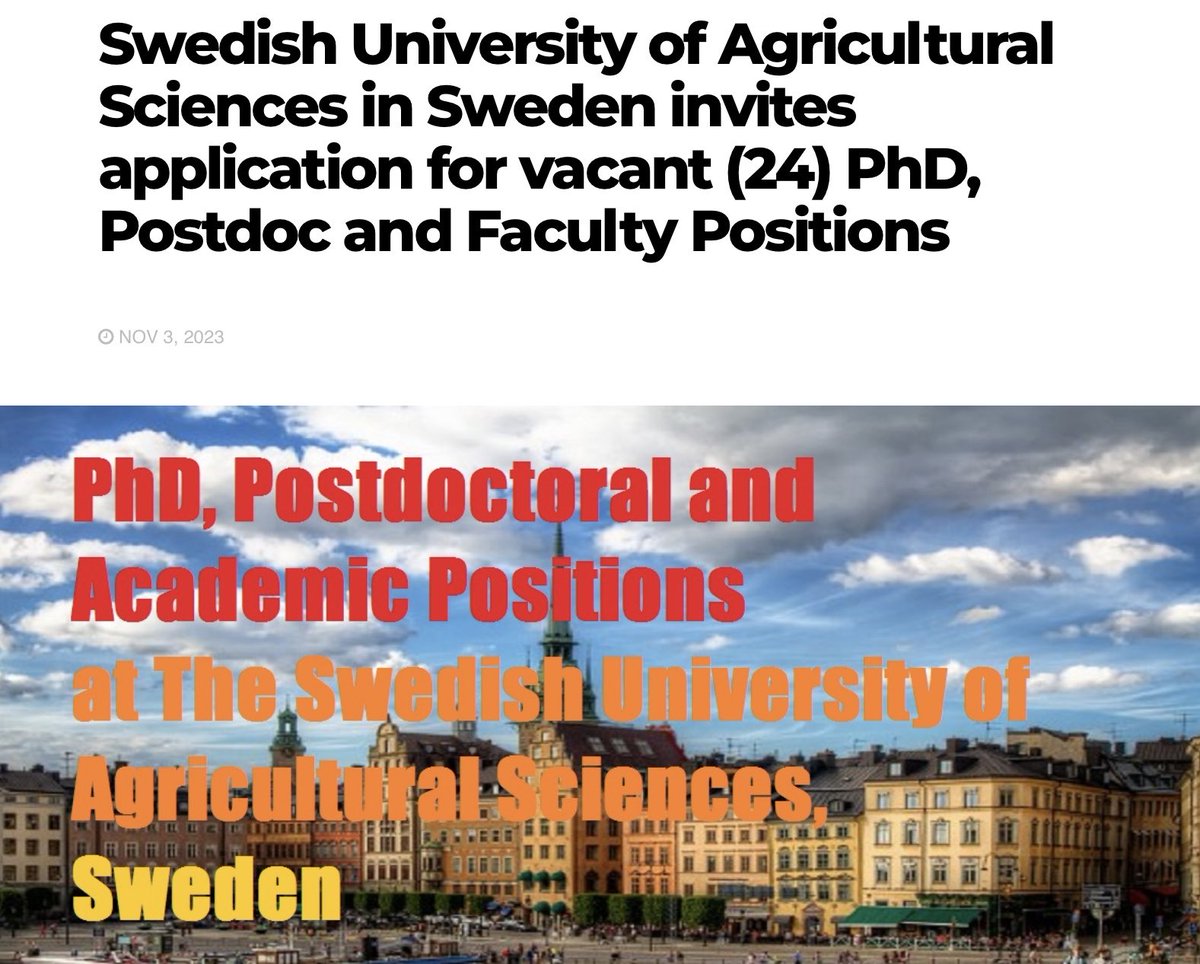 24 (TWENTY FOUR!) positions at Swedish University of Agricultural Sciences scholaridea.com/2023/11/03/swe…
