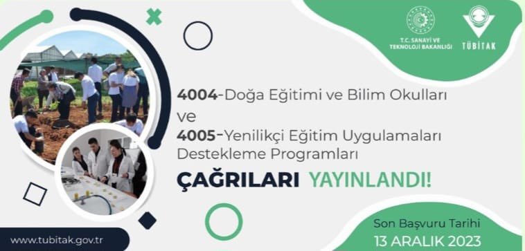 "TÜBİTAK Bilim ve Toplum Destekleme Programları" çağrıları yayınlandı. 
Son Başvuru Tarihi:13 Aralık 2023
👉TÜBİTAK 4004 Doğa Eğitimi ve  Bilim Okulları 
👉TÜBİTAK  4005 Yenilikçi Eğitim Uygulamaları 
👉 tubitak.gov.tr/tr/duyuru/bili…