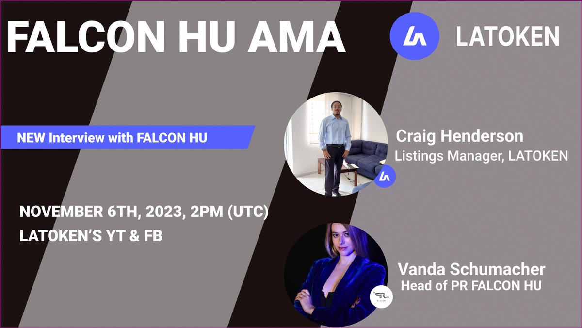 Latoken_cex's tweet photo. 📢 Don't miss the AMA session with FALCON HU (FLCHU) Project on LATOKEN. It will be held on 6th November 2PM (UTC)

MEET: Vanda Schumacher (Head of PR, FALCON HU )

Crypto. Simplified. The project and the company is a bridge between people and crypto. Our customers are new in crypto. Example on our nft marketplace people can buy services of the company backing with nfs-s.

🔹 Website: https://t.co/iYkMVJOcSW