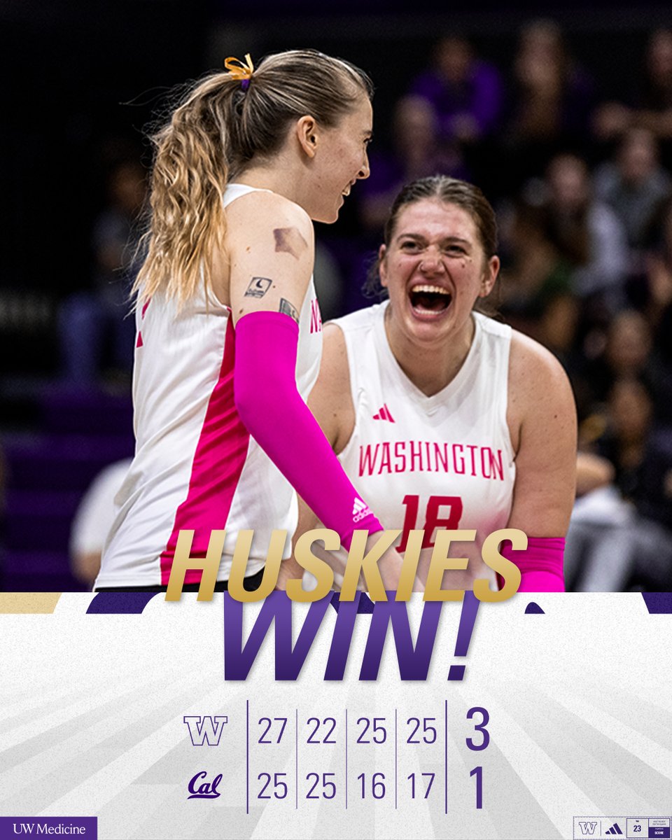 Back 💪💪 with a big win!

🟣 Dawgs one off their season-high with 1⃣3⃣ blocks!
🟣 Barton and Endsley with identical stat lines of 1⃣7⃣ kills each on 44 swings
🟣 Zilbert ties career-high with 🖐️ aces

#PointHuskies