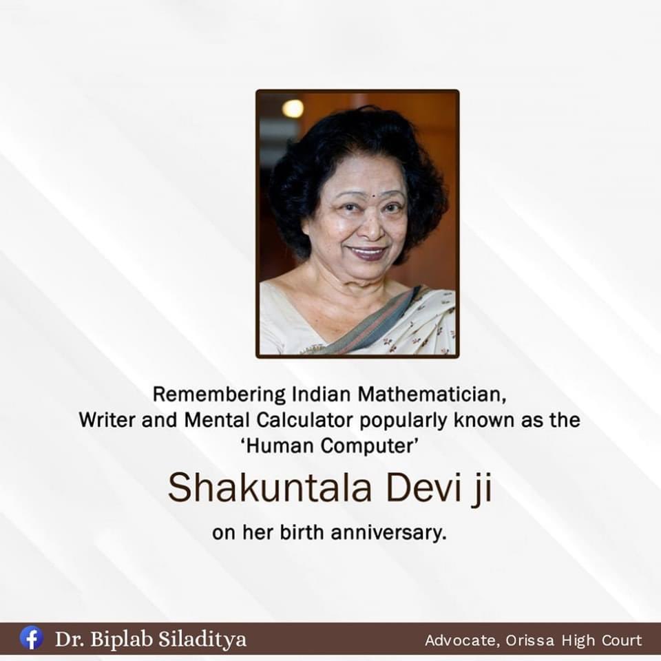 Celebrating the remarkable Shakuntala Devi, the Indian 'Human Computer'. With no formal education, she stunned the world with her exceptional arithmetic skills at the University of Mysore.
Her legacy lives on as an inspiration for all of us.
#ShakuntalaDevi 🇮🇳
#Mathematician