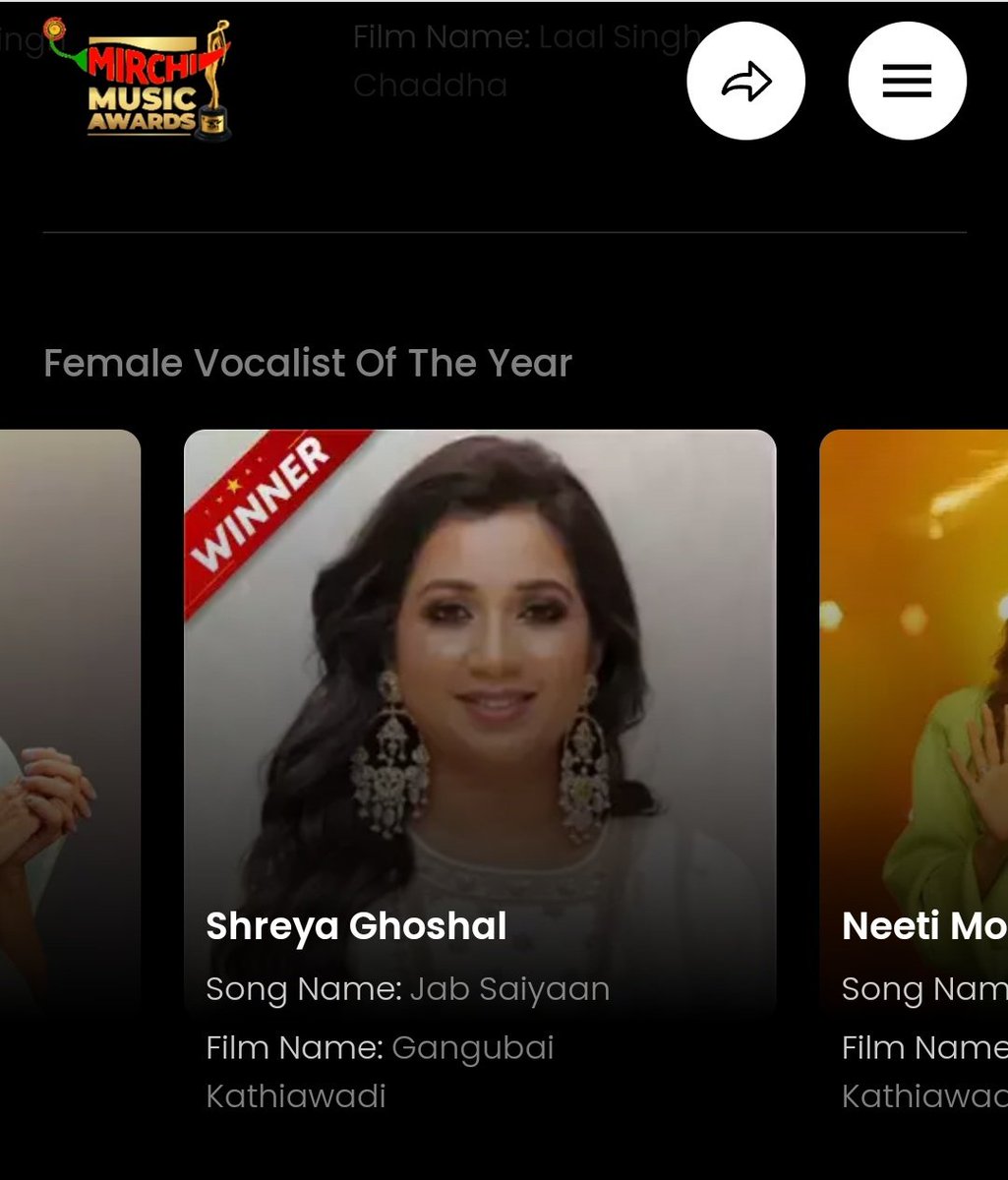 SonaSsg's tweet photo. "FEMALE VOCALIST OF THE YEAR"
2011- #ChikniChameli - Agneepath
2015- #MoheRangDL- BajiraoMastani
2017- #ThodiDer - HalfGirlfriend
2018 - #Ghoomar- Padmaavat
2020- #GharMPerdeshiya - Kalank
2021 - #ChakaChak -Atrangi Re
2022- #JabSaiyaan - GangubaiKathiawadi
@shreyaghoshal โ https://t.co/VTwNnzizNY