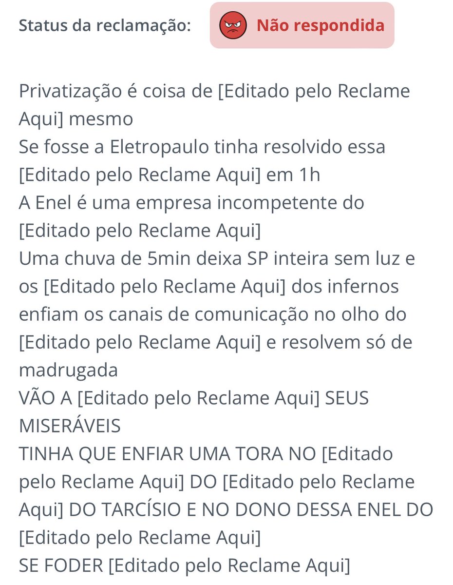 almofadinhadpum's tweet photo. SP inteira sem luz por horas e eu não posso nem expressar meus sentimentos sobre a ENEL que o reclame aqui me barra https://t.co/AFnKSUifD3