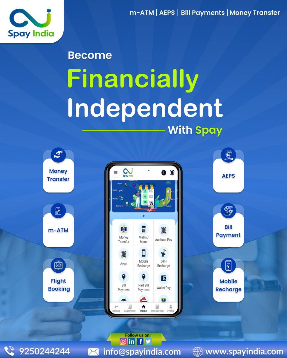 spaytechnology's tweet photo. Become Financially Independent with Spay.
Enjoy our reliable services &amp; Earn More
.
.
#spayindia #flightbooking #spay #aeps #followus   #explore #explorepage #billpayment  #digitalindia   #explore #explorepage #trending #viral #opportunity #digital #india #joinus #sunildhawan https://t.co/BNBhisKzQD