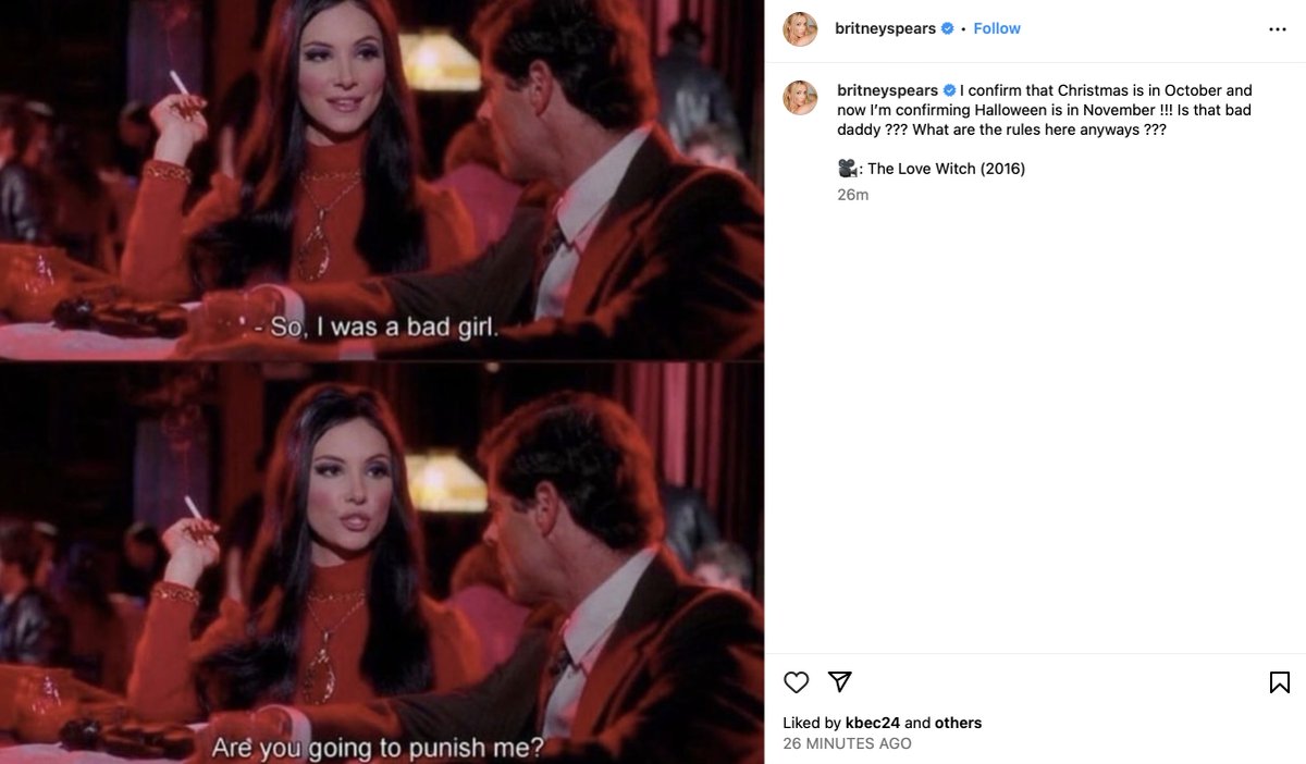 Queen Britney Spears posted a Love Witch meme! 😍