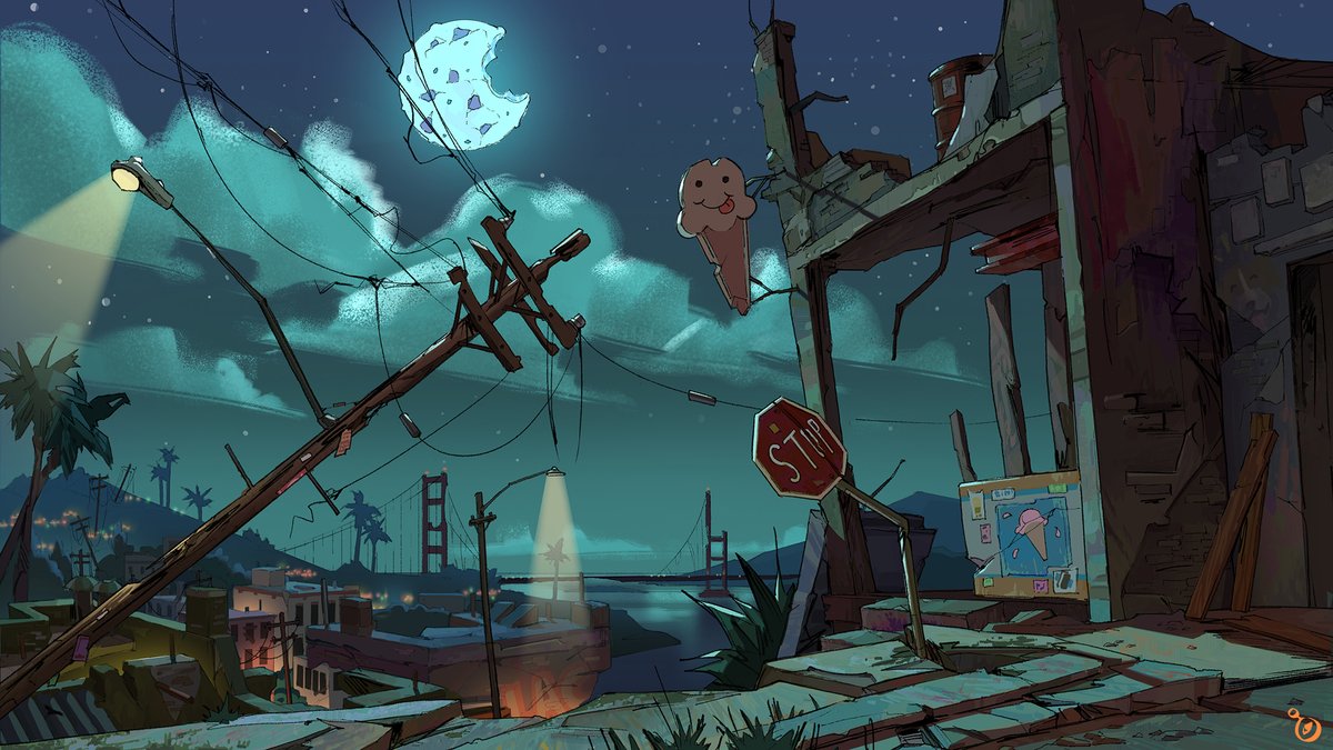 warriorartcamp's tweet photo. Excited to share this first piece from our "Project Halloween" with the world 🎉 This is the opening shot of the haunted town 👻

BG Design: @vivalacougar (instagram)
BG Paint: @erica__costello
Art Direction: @AngelaSungArt
Storyboard: @JesseHB_art https://t.co/auRq13B1zN