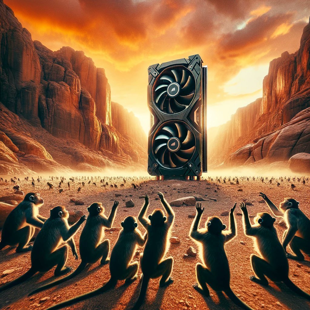 rickawsb's tweet image. a16z创始人marc Andeessen今天发了这张图，

我的理解是，在gpu强大的能（算）力面前，人类逐渐退化为猴子