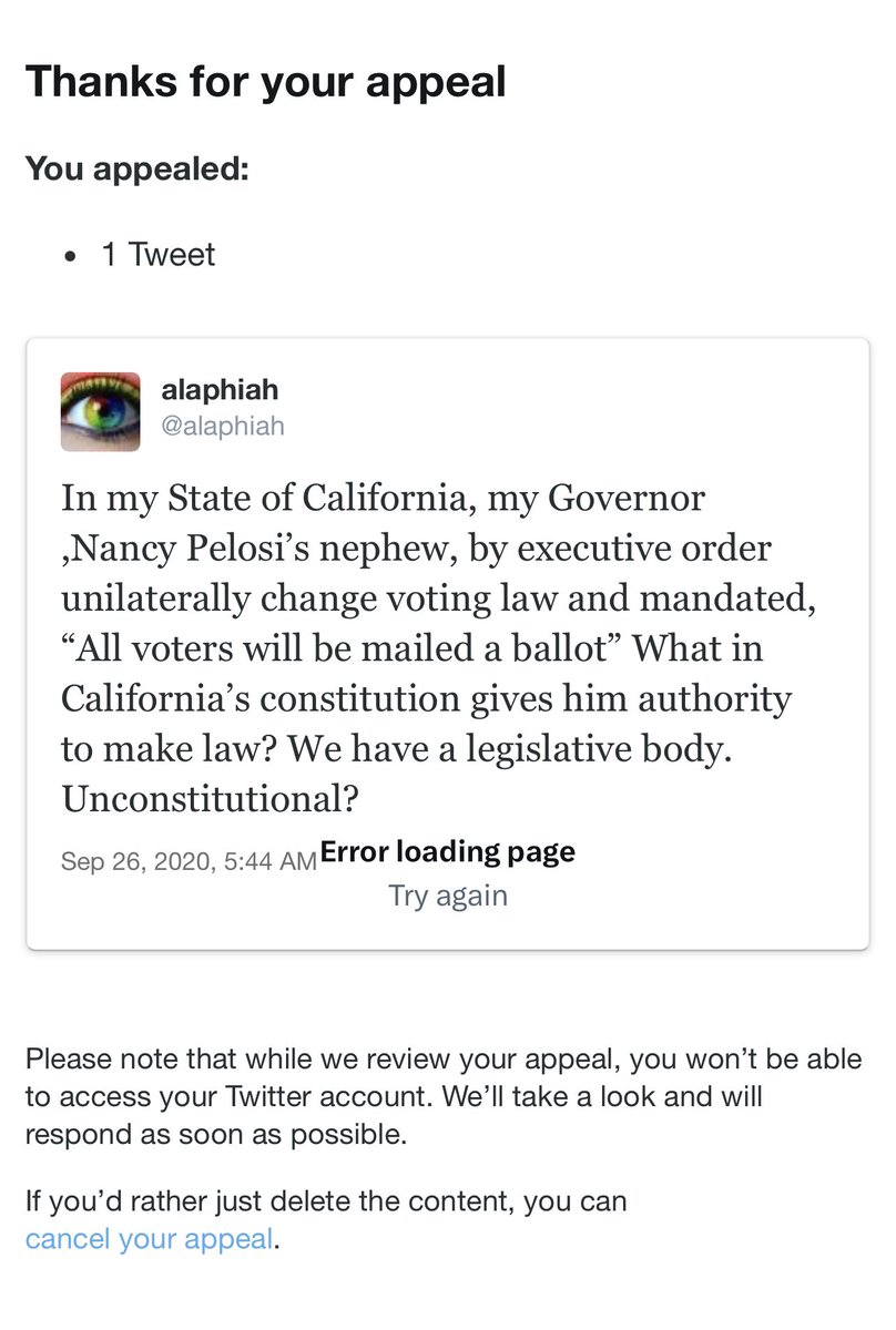 alaphiah's tweet image. I have been appealing TwitterX’s FBI BLOCK on this account since September 2020 showing evidence my post was factual. I have cancelled my appeal because TwitterX stopped my access to the appeal process. This is the only reason TwitterX has allowed me to access this account.