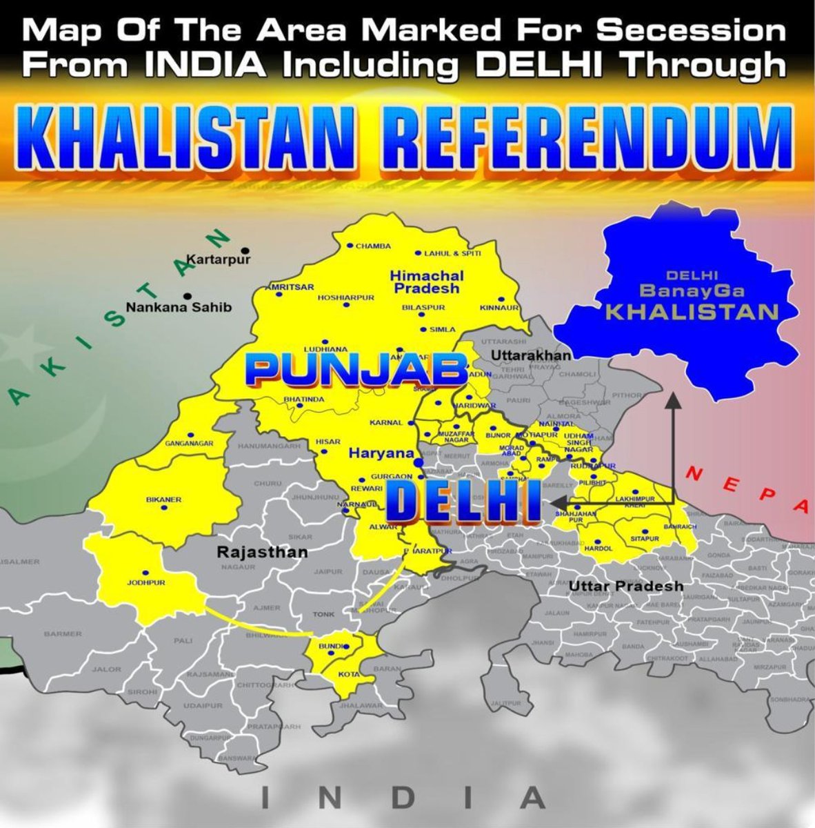 🤬 Gurpatwant Singh Pannun's map extending the boundaries of Delhi into Khalistan territory is absurd and condemnable! 😡 We stand for a united India. 🇮🇳 #NoKhalistan #UnitedIndia
