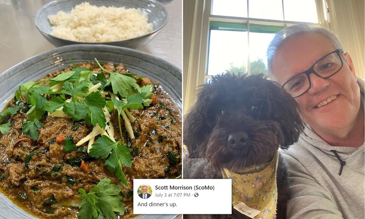 MettaBhavana1's tweet photo. @david89293299 #ScamMo cooked curry to court the local Indian vote. #DutyFreeDutton can't cook, (possibly doesn't eat!) so he's gone to the source, urged on by an Indian Australian Lib donor... https://t.co/Pnz3AY65Nz