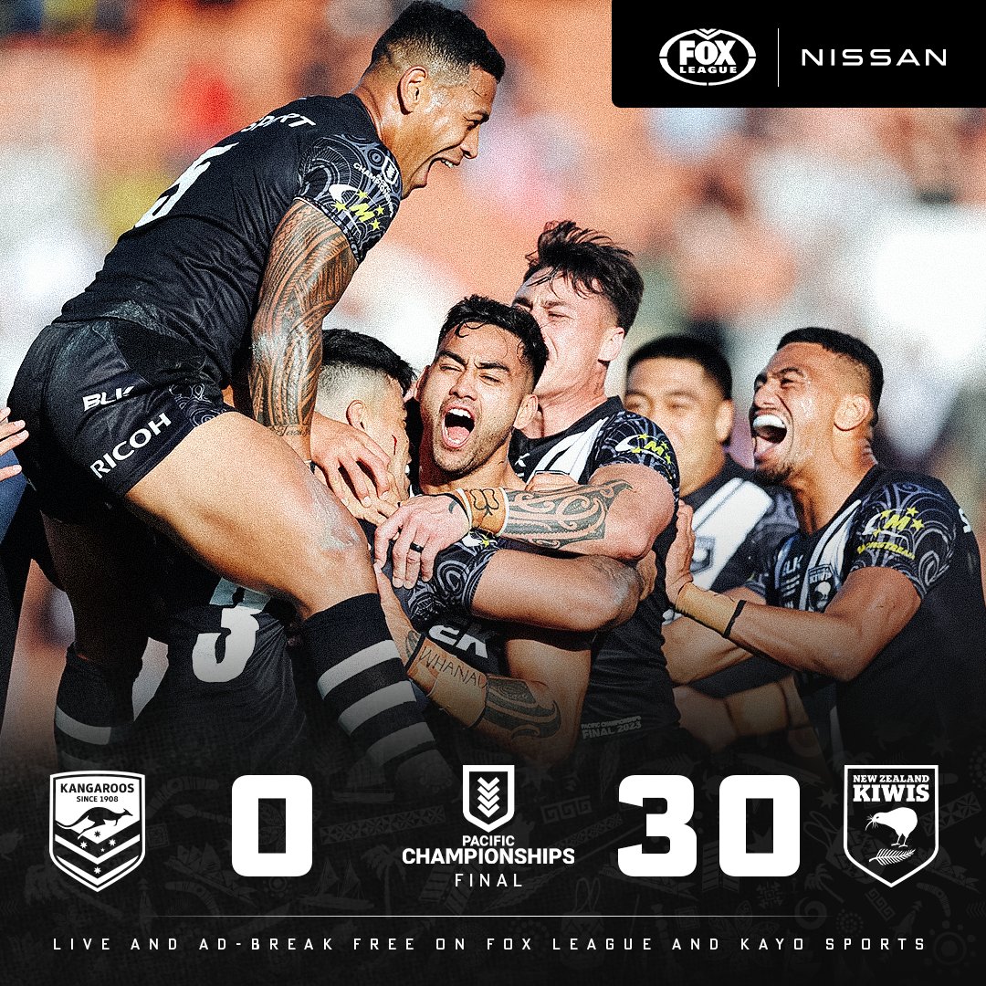 FOXNRL's tweet photo. KIWIS CRUSH KANGAROOS TO WIN PACIFIC CHAMPIONSHIP
✍️MORE: https://t.co/M0Z5dNkrhY
Thanks to @Nissan_Aus https://t.co/PySkFKi97A