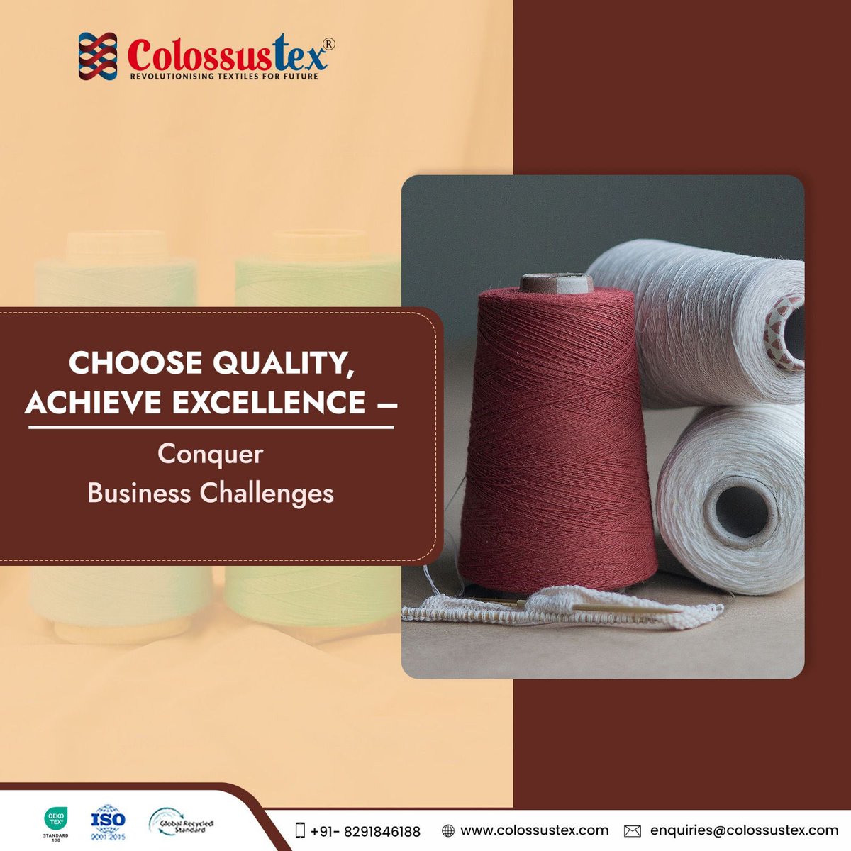 colossus_tex's tweet image. Elevate your textile game with our quality yarns. We conquer business challenges one thread at a time. 💪🧵 

#TextileExcellence #QualityYarns #ThreadPerfection #YarnCrafting #BusinessChallenges #TextileInnovation