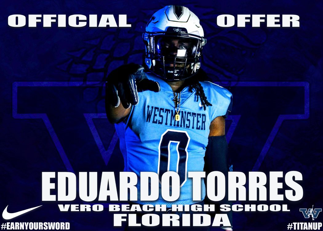 #AGTG I am truly blessed to receive an offer from <a href="/WCtitansFB/">Westminster Football</a> <a href="/coachtylance/">Ty Lance</a> <a href="/coachbenzel/">Scott Benzel</a> <a href="/EraPrep/">New Era Prep</a> <a href="/PrepRedzoneFL/">Prep Redzone Florida</a> <a href="/CoachGornitzky/">𝕯𝖆𝖛𝖎𝖉 𝕲𝖔𝖗𝖓𝖎𝖙𝖟𝖐𝖞</a> <a href="/VBFootball/">Vero Beach Football</a> 🗡️💙🤍