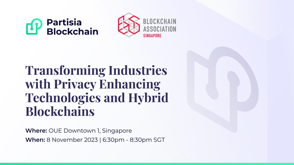 partisiampc's tweet image. Excited to join the Blockchain Association meet up in Singapore! 🚀 On November 8, we’ll be exploring how Privacy Enhancing Technologies and Hybrid Blockchains are transforming industries with the Partisia Blockchain team.
Sign up now ➩ forms.gle/7qbzFiZ3K7owqY…
@sg_blockchain