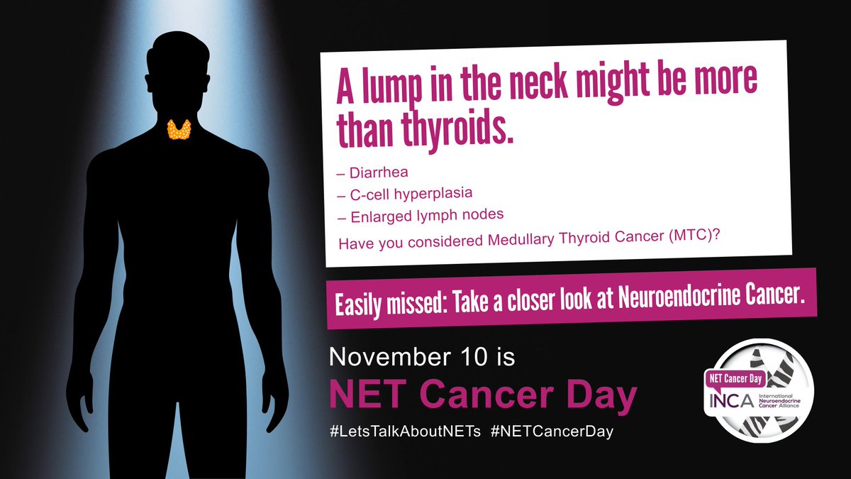ncukcharity's tweet photo. Friday 10th November 2023 is NET Cancer Day #NeuroendocrineCancer @ThyroidTrust @ThymicUK https://t.co/D7fqbtpLpY