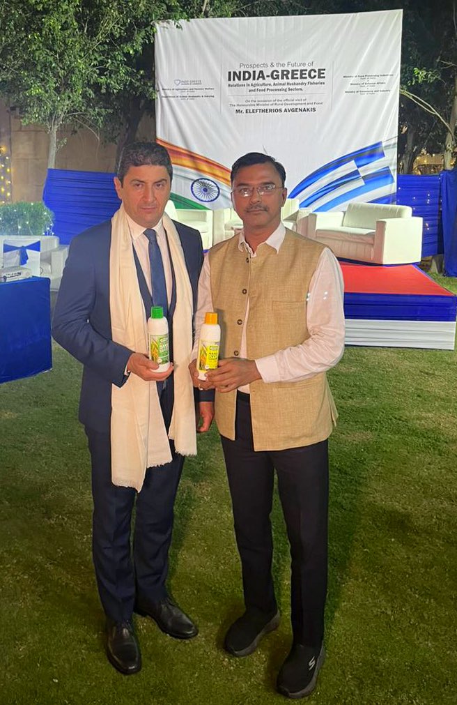 drusawasthi's tweet photo. IFFCO participated in an interactive session “Prospect and future of India - Greece relations in Agriculture, animal husbandry and food processing sector” where Hon’ble Agriculture Minister of Greece Mr Elefthererios Avgenakis was briefed by Sh. @RajneeshPandey5, Senior Executive, IFFCO Marketing Team about IFFCO’s revolutionary innovation #IFFCONanoUrea and #IFFCONanoDAP to replace the chemical fertilisers from Agriculture. Hon’ble Minister was happy and understood the products. It was a very fruitful discussions about future prospects of #NanoFertilisers in global markets. @EmbIndiaAthens @govgr @PrimeministerGR
