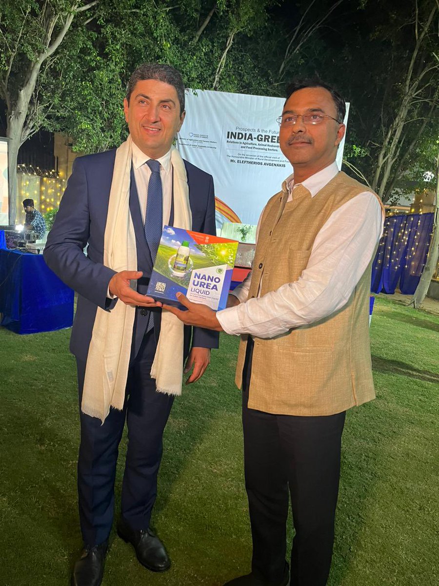 drusawasthi's tweet photo. IFFCO participated in an interactive session “Prospect and future of India - Greece relations in Agriculture, animal husbandry and food processing sector” where Hon’ble Agriculture Minister of Greece Mr Elefthererios Avgenakis was briefed by Sh. @RajneeshPandey5, Senior Executive, IFFCO Marketing Team about IFFCO’s revolutionary innovation #IFFCONanoUrea and #IFFCONanoDAP to replace the chemical fertilisers from Agriculture. Hon’ble Minister was happy and understood the products. It was a very fruitful discussions about future prospects of #NanoFertilisers in global markets. @EmbIndiaAthens @govgr @PrimeministerGR