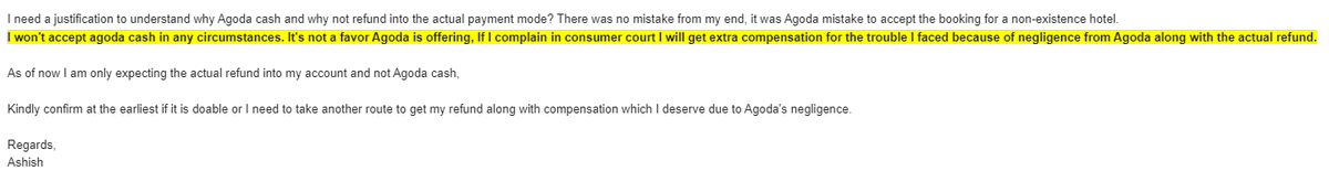 kmrashish9's tweet photo. Finally after 28hrs I got a confirmation that @agoda  accepted the booking for non-existing Hotel and processing the refund as Agoda Cash, Is it justified that my money will be blocked with @agoda because of their mistake #followers #ThinkBeforeYouBook any hotel through @agoda https://t.co/Gi6x4rmU7w