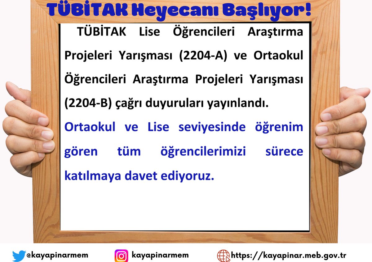 Çağrı Duyurusu ve Proje Rehberi 👇 

Lise 👉 tubitak.gov.tr/sites/default/…

Ortaokul👉 tubitak.gov.tr/sites/default/…