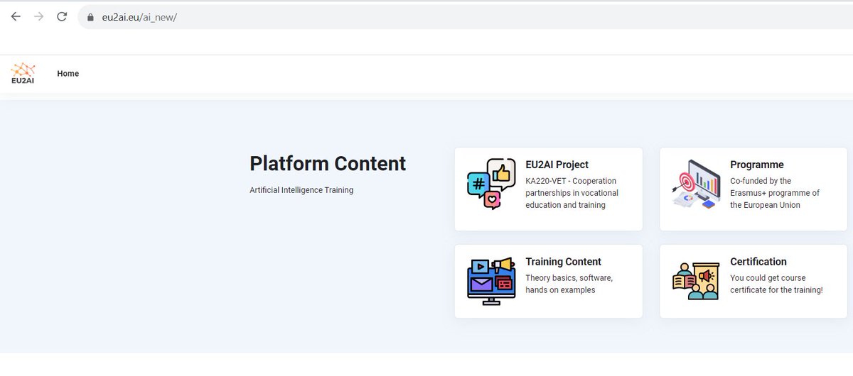 EU2AIProject's tweet image. The new interface of the E-learning platform of the EU2AI project has been put into service. Please access the new interface and checked course contents at eu2ai.eu/ai_new/.