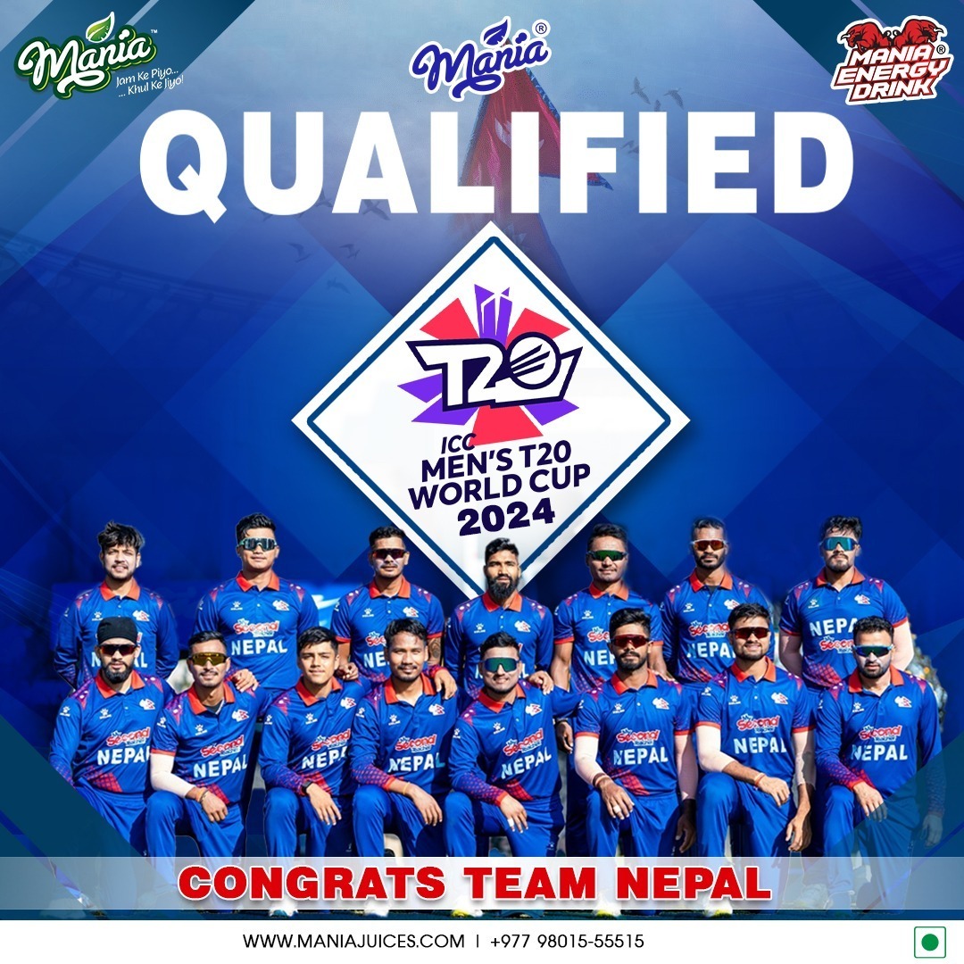 'Nepal's Cricket Stars Shine Bright in the World Cup!'
.
.
.
#NepalT20 #WorldCup #CricketPride #NepalRising #T20WorldCup2024 #TeamNepalTriumph #ManiaNepal #ManiaEnergyDrink