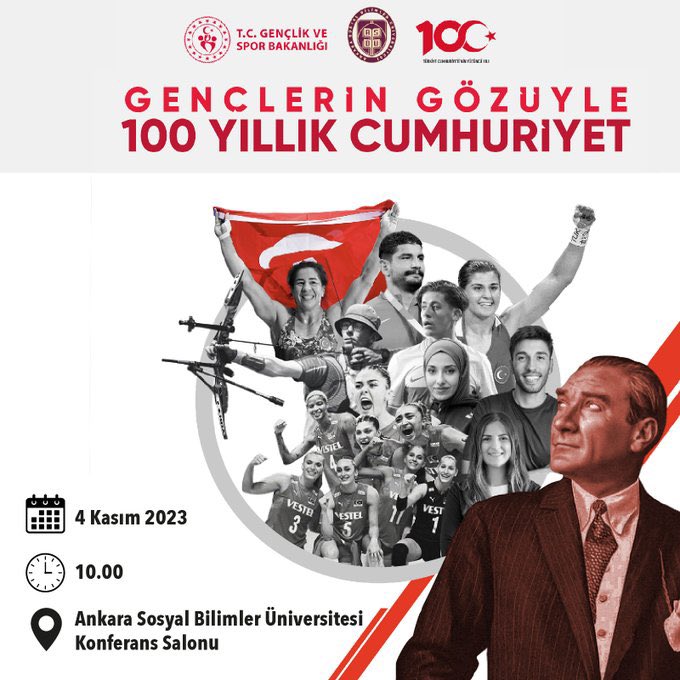 ASBUedu's tweet photo. ASBÜ ve Gençlik ve Spor Bakanlığı iş birliğinde düzenlenen "Gençlerin Gözüyle 100 Yıllık Cumhuriyet" programı açılış paneli birazdan ASBÜ Konferans Salonu'nda başlayacaktır. https://t.co/lJLrjoLXvf