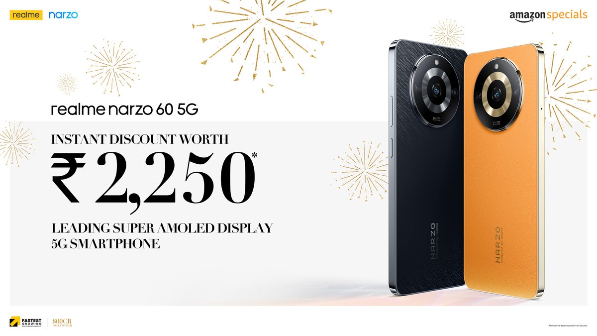 realmenarzoIN's tweet photo. Enjoy the #realme800CrOffer with Instant ₹2,250* off on the #realmenarzo605G, starting at ₹14,999.
#FastestGrowingBrand
*T&C Apply
Available on https://t.co/n3vAbwMAbF & @amazonIN.
Buy now: https://t.co/BwKP0iyuqf https://t.co/KL3svlmsJ6