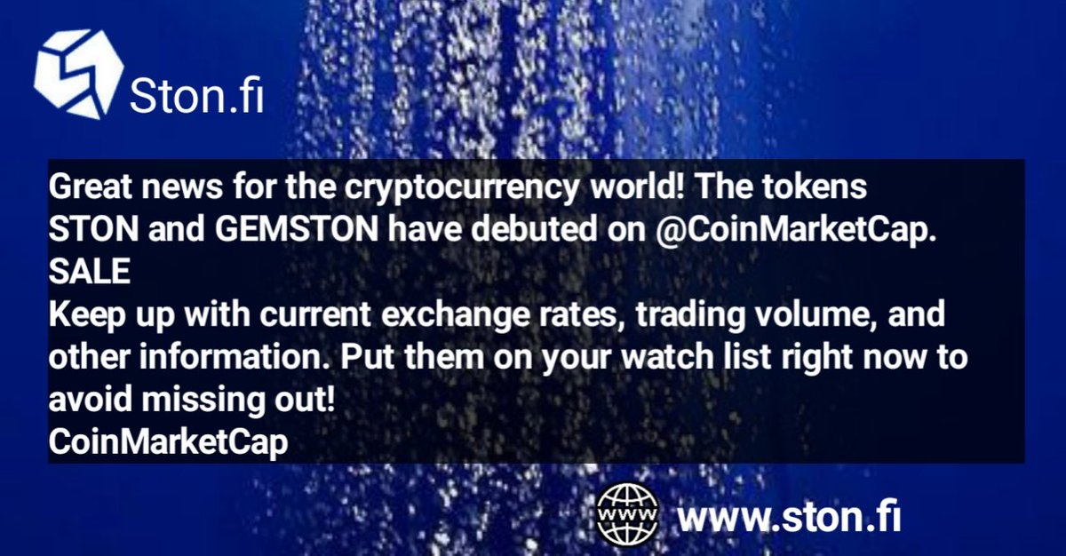 Raphael00006's tweet image. #Stop.fi brings you a great news for the cryptocurrency world, the tokens STON and GEMSTON have debuted on @CoinMarketCap .

#digitalcoins #DeFi #STONfi