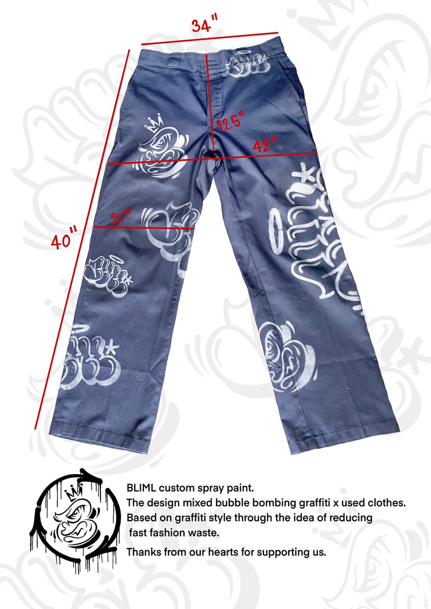 blmlthailand's tweet photo. BLML custom spray paint

Dickies x Graffiti bubble bombing

Waist 34”
Dimensions: last pic

1,800 Thb
Shipping worldwide

for your customized items, please kindly send your shirt or pant to us.

#blmlclothing #dickies https://t.co/HOGl5QCcKz