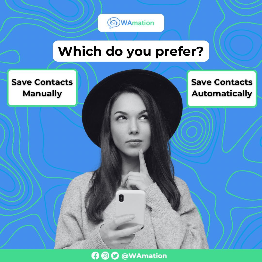 Wamation1's tweet image. Which would you rather choose: saving contacts manually or automatically? 📲 Let us know your preference and tell us why in the comments! #ContactManagement #YourChoice