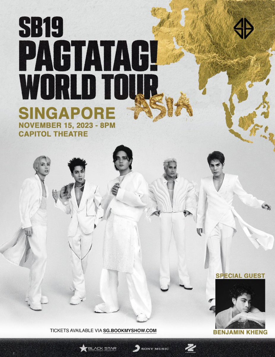⚠️ PAGTATAG! World Tour: Singapore

Join us in welcoming <a href="/benjaminkheng/">Benjamin Kheng</a> as SB19’s special guest at Capitol Theatre on November 15!

🎫 Limited tickets are still up for grabs! Secure yours now: sg.bookmyshow.com/events/sb19-pa…

#SB19 #PAGTATAG #SB19PAGTATAG #PAGTATAGWorldTour