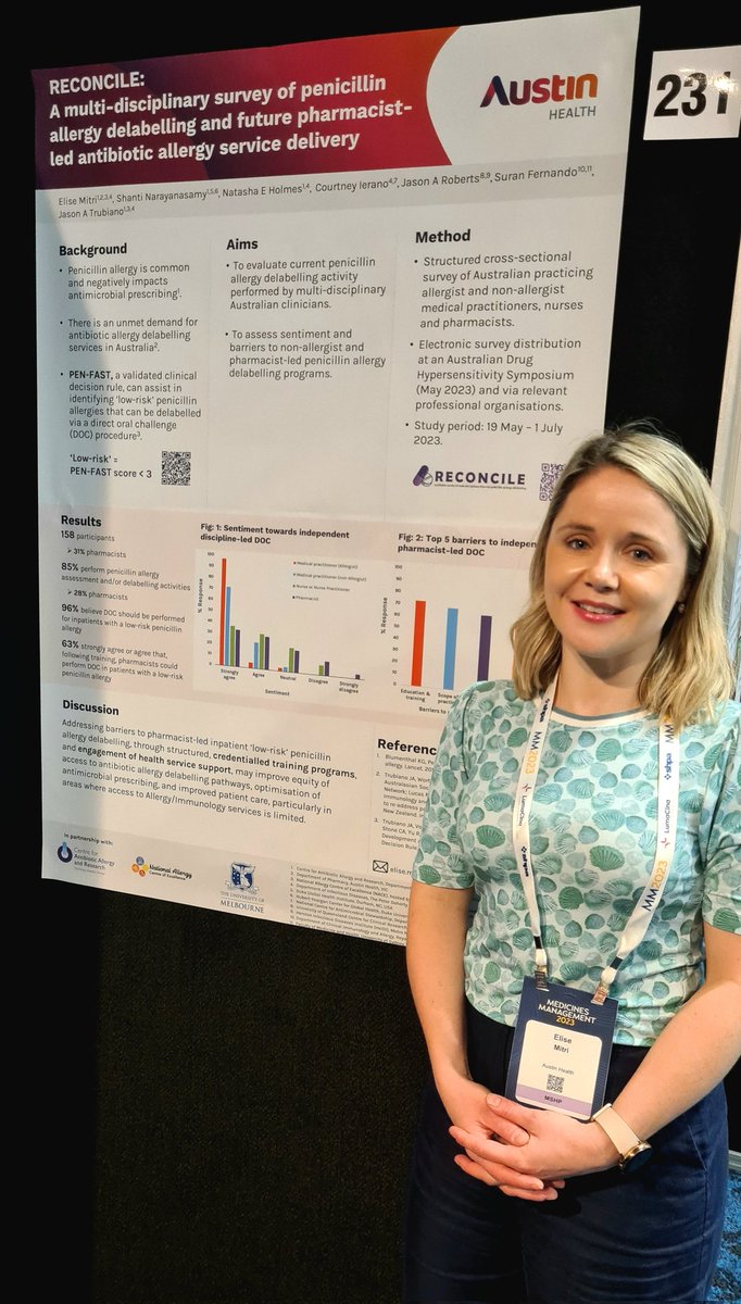 Delighted to present the iNAAN framework for health services #penicillinallergy research and our RECONCILE survey examining multi-disciplinary approaches to delabelling at #MM2023SHPA, on behalf of @CAAR_Aus and wonderful collaborators. @NACEresearch