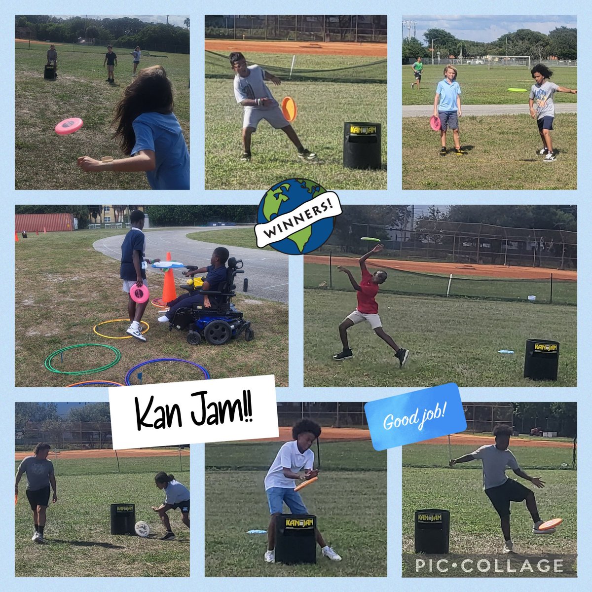 Disc-throwing accuracy was strong this week as 6th grade started @kanjam! Lots of dingers, deuces, buckets, instant wins, and some acrobatic dives. #cmmspe #pbcpe #discgames #kanjam #activekids