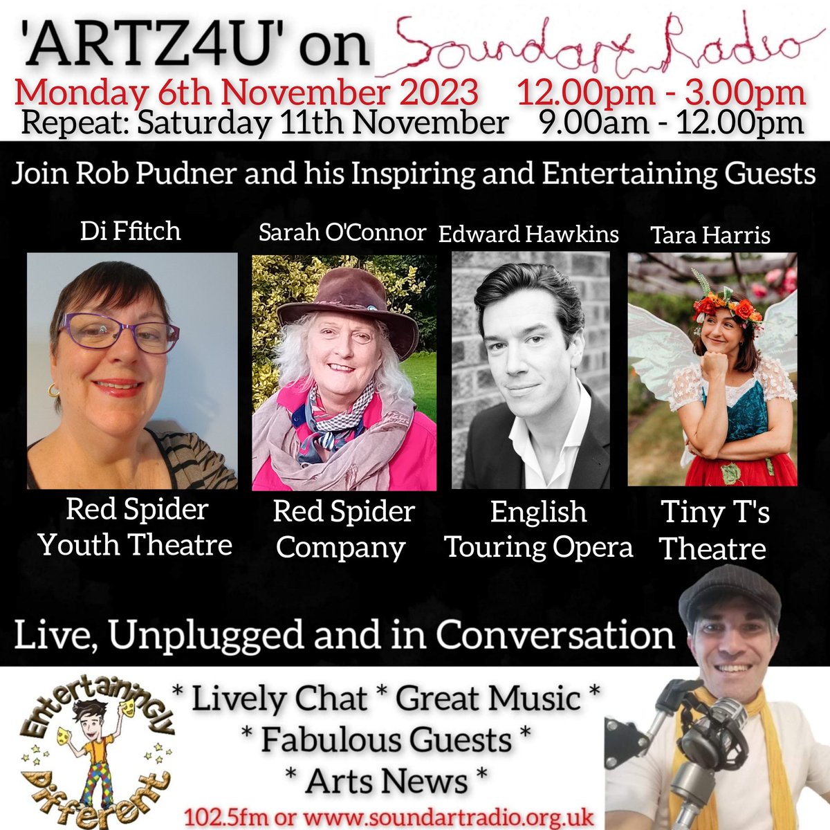 Rob Pudner (@entertaininglyd) on Twitter photo 📻 Next week's <a href="/EntertaininglyD/">Rob Pudner</a> edition of ARTZ4U on <a href="/SoundartRadio/">Soundart Radio</a> looks like this.....
🎧Tune in for great music, lively chat & entertaining & inspiring interviews on Mon live 12-3pm or the repeat on Sat 9am-12pm via 102.5fm, soundartradio.org.uk or icecast.commedia.org.uk:8000/soundart.mp3 📻 Next week's <a href="/EntertaininglyD/">Rob Pudner</a> edition of ARTZ4U on <a href="/SoundartRadio/">Soundart Radio</a> looks like this.....
🎧Tune in for great music, lively chat & entertaining & inspiring interviews on Mon live 12-3pm or the repeat on Sat 9am-12pm via 102.5fm, soundartradio.org.uk or icecast.commedia.org.uk:8000/soundart.mp3