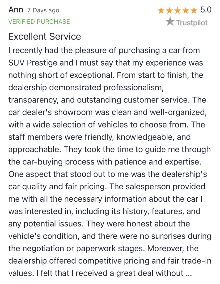 From start to finish, the dealership demonstrated professionalism, transparency, and outstanding customer service… 💥💥💥💥💥