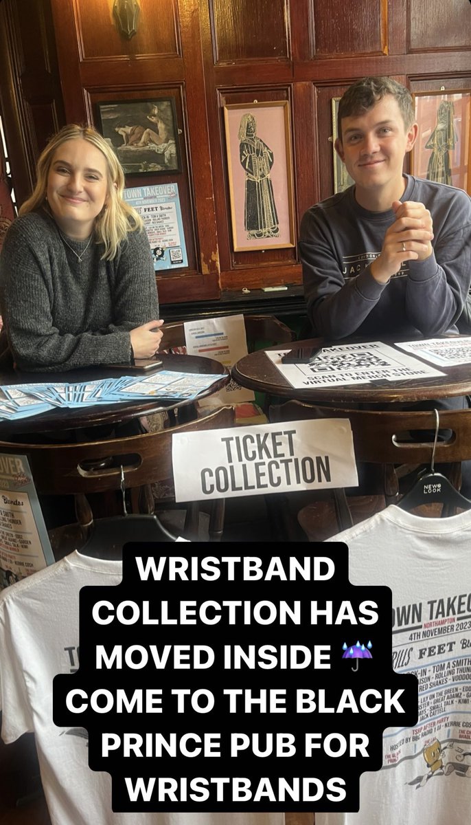 TOWN TAKEOVER WRISTBAND COLLECTION HAS MOVED INSIDE THE BLACK PRINCE!! Due to adverse weather conditions (pissing it down), we’re inside The Black Prince Pub! ☔️