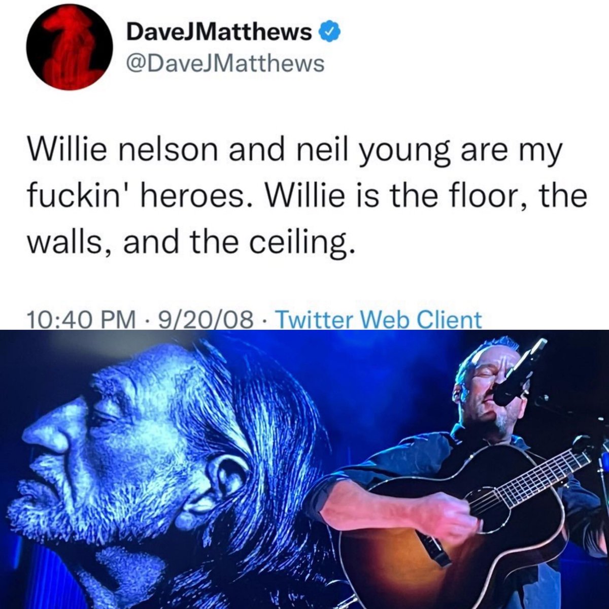 DMBGorgeCrew's tweet photo. Dave Matthews inducted his hero Willie Nelson into the Rock &amp; Roll Hall of Fame last night! 

#willienelson #dmb #davematthewsband #davematthews #dmbgorgecrew #dmbgc #gorgecrew https://t.co/tQwM9JCIlo