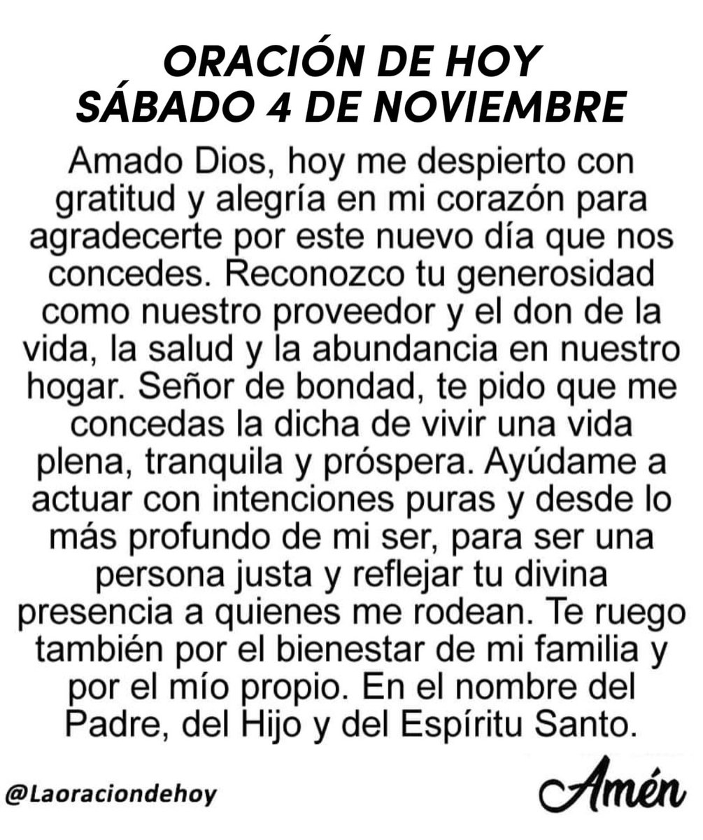 Oración diaria para hoy sábado 4 de noviembre de 2023.