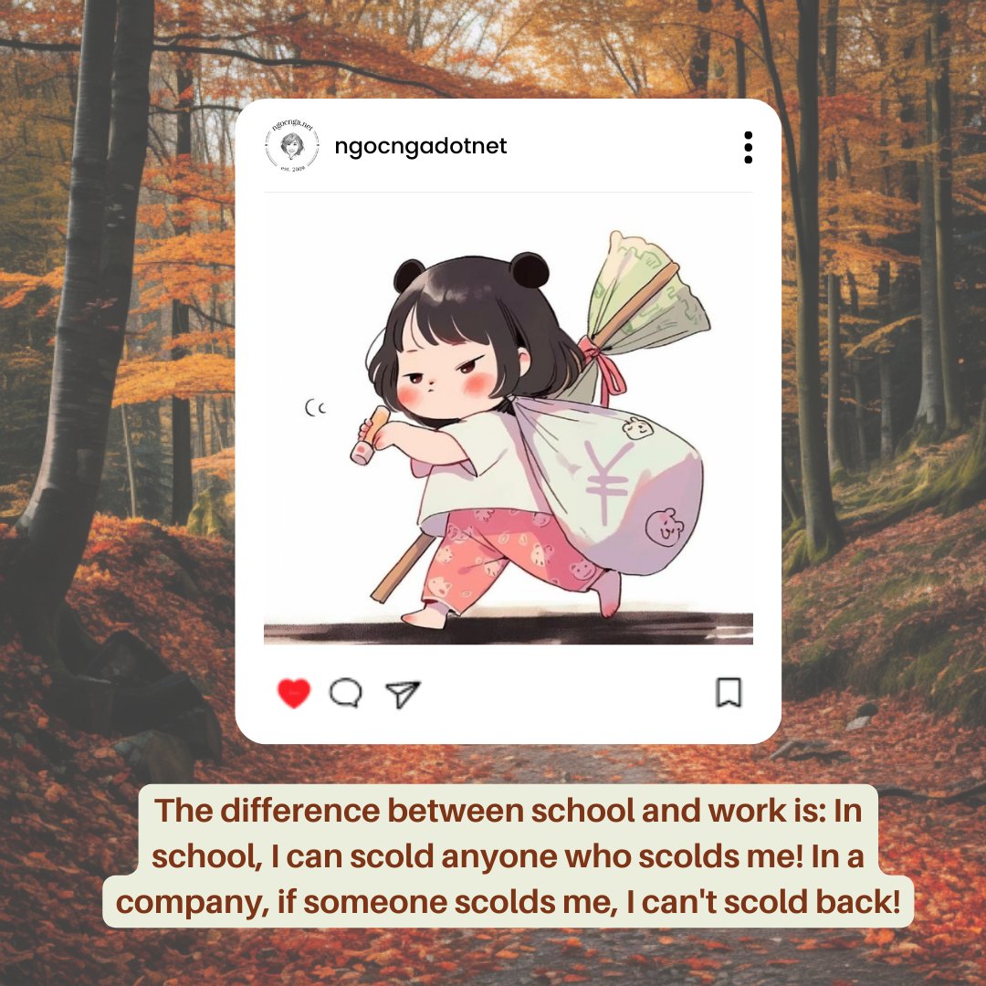 ngocngadotnet's tweet photo. https://t.co/BH07QrxJYt
๐ซ๐ผ๐ #SchoolvsWork #WorkplaceEtiquette #Humor
The difference between school and work.
#1quotein3languages #chineselanguage #learnchinese #learnmandarin #studychinese #chinesewords #putonghua #weibo #chinese #mandarin #pinyin #quotes #quote https://t.co/Qwa41osuQQ
