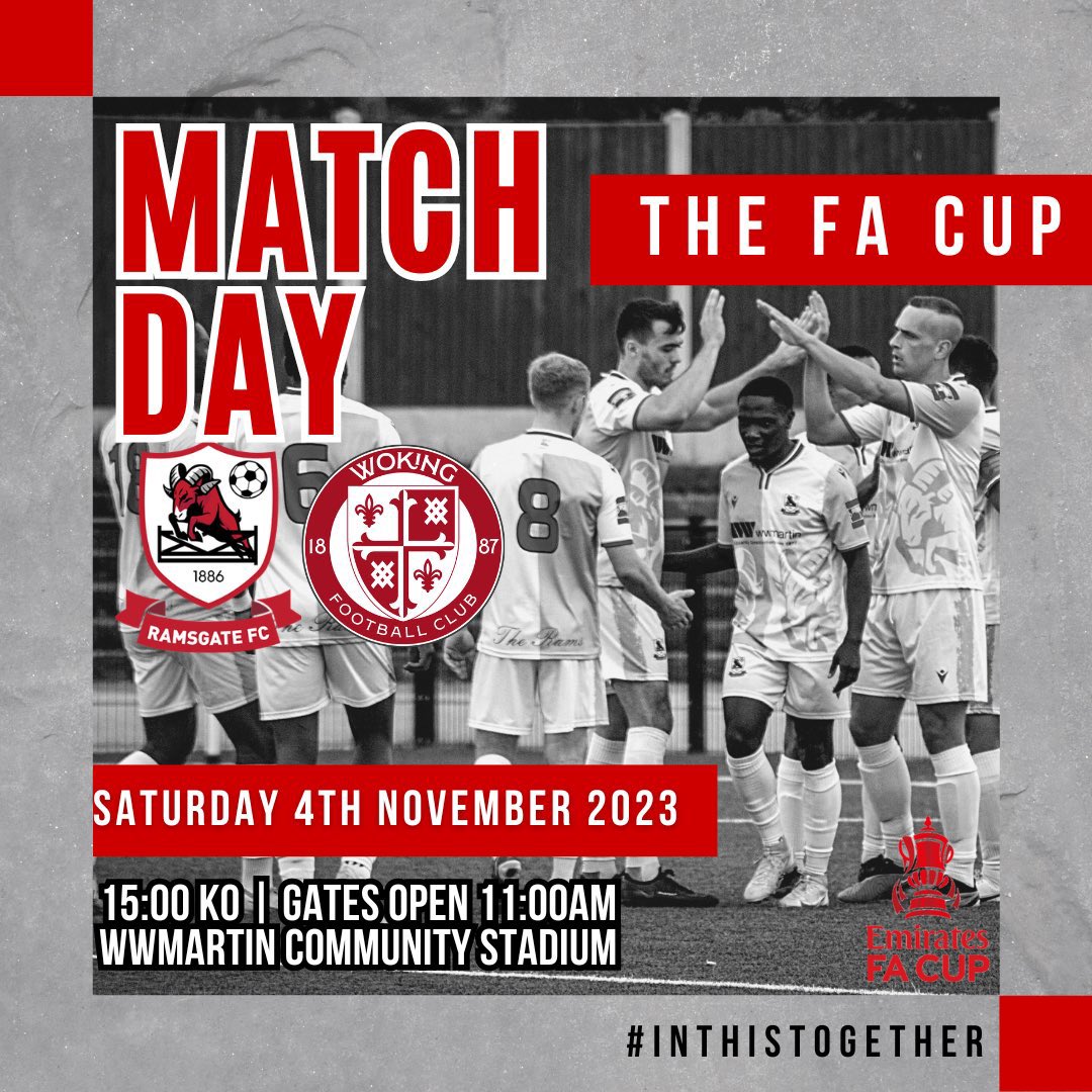 We are proud to be the matchday sponsor of today’s <a href="/EmiratesFACup/">Emirates FA Cup</a> tie between <a href="/RamsgateFC/">Ramsgate Football Club (C)!!</a> and <a href="/wokingfc/">Woking Football Club</a>. #COYR!
