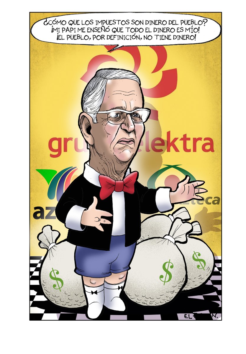 El Tío Richie (<a href="/RicardoBSalinas/">Don Ricardo Salinas Pliego</a>) persigue con saña a los deudores de Elektra, pero se niega a pagar sus impuestos.
Adeuda 25 mil millones. 
Es un junior maleducado y evasor.
Padece de narcisismo monetario.
Es Ricky Ricón-Evasión.
#YaPagaRicardoSalinas y #ApagaTvAzteca